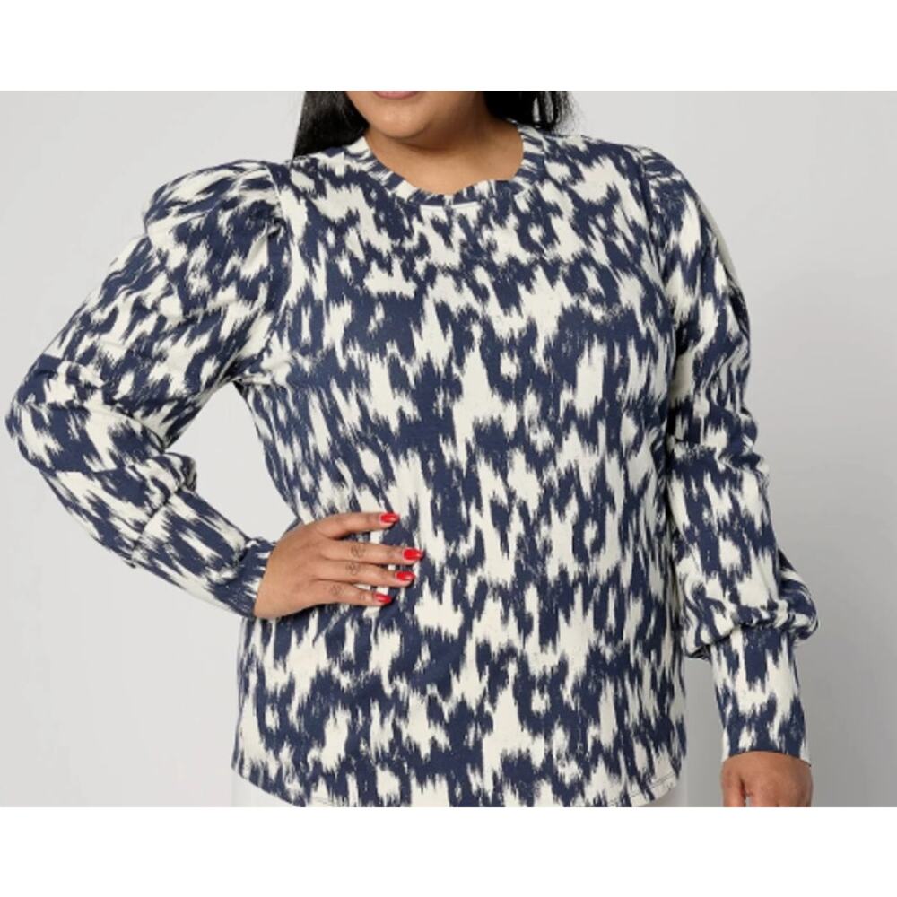 AnyBody Puff-Sleeve Fashion Knit Top Navy Small